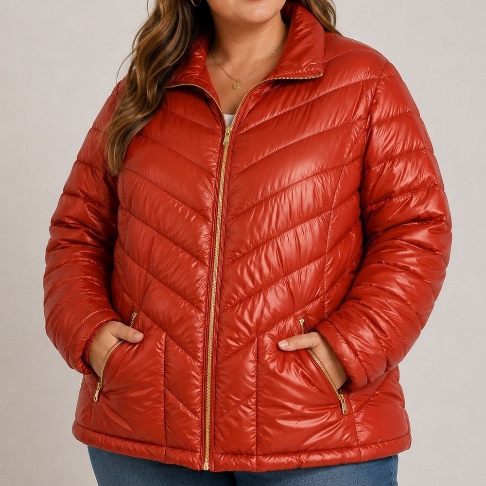 Kenneth Cole Reaction Women's XXL Packable Duck Down Puffer Jacket Red Coat